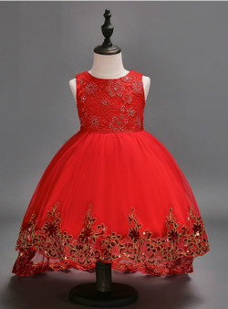 Baby Girls Dress Wedding Dress red After Short Before Long Lace Cute Dress