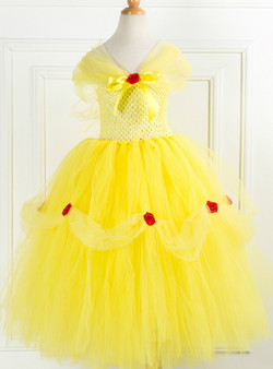 Fancy Girl Party Dress Yellow Christmas Halloween Cosplay Dress Tulle Girl