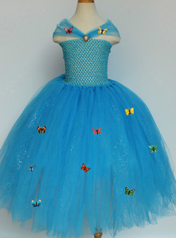 Blue Sequin Girl Cinderella Dress Tulle Butterfly Princess Christmas Halloween