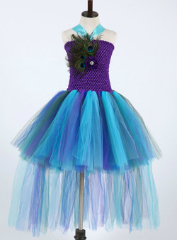 Children Kids Pageant Wedding Party Ball Gowns Trailing Feathers Tulle Flower Girl Dresses