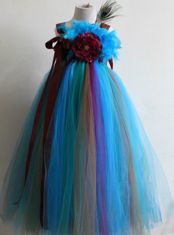 Tulle Dress Feather Flower Girl Kids Wedding Birthday Performing Party Dresses