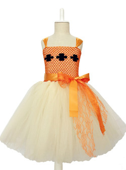 Beige Orange Girls Dress For Kids Birthday Party Girls Clothes Tulle Princess Dress