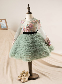 Little Girls Lace embroidery Print Flowers Girl Dresses Sleeveless Pageant Dress