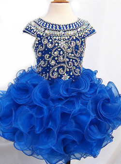 ll Gowns Royal Blue Ruffle Crystal Little Kids Prom Party Dresses for girl