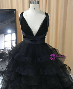 classical black organza sample long neck sexy dress criss cross