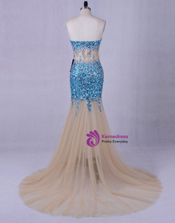 Long Formal Tulle Champagne Women Mermaid Prom Gowns