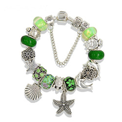 Ocean Style Tortoise Dolphin Charms Bracelets Green Murano Bead Bracelets