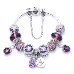 Silver Purple Rhinestone Charm Handmade Charms Bracelet fit pan Bracelets & Bangles Silver Purple Rhinestone Charm Handmade Charms Bracelet fit pan Bracelets & Bangles