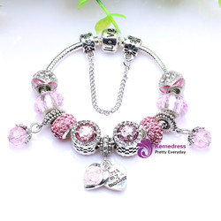 Silver Purple Rhinestone Charm Handmade Charms Bracelet fit pan Bracelets & Bangles Silver Purple Rhinestone Charm Handmade Charms Bracelet fit pan Bracelets & Bangles