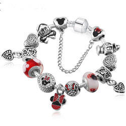 Red Pendant Crystal Beads 925 Sliver Plated Children lovely Bracelets & Bangles