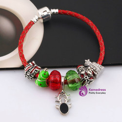 Silver Plated Charm Red Leather Bracelet For Women Silver Color