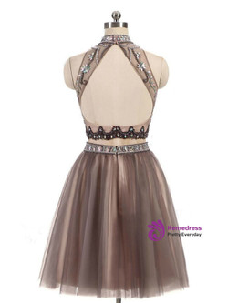 Two Piece Prom Dress Junior Tulle Open Back Homecoming Dresses