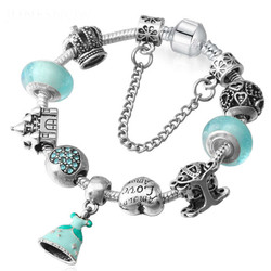 Crystal Beads Princess dress charm Bracelets Bangles Silver Plated