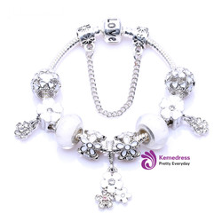 Pink Bead Animal Best Friend Charm Bracelet with Safety Chain for Women