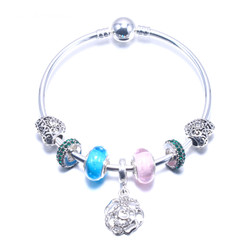 Silver Charm Bracelet Bangle for Female With Blue & Pink Silver Charm Bracelet Bangle for Female With Blue & Pink