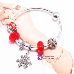Snowflake Pendant Blue Glass Beads Bracelet Bangles Fit Original Women