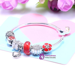 Snake Chain Bracelet Bangle Pink Dangle Bell Heart Charms Bracelets