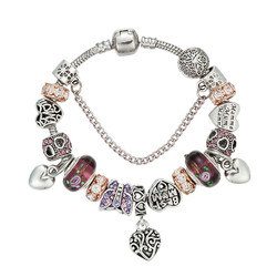 Silver Color Charm Glass Bracelets For Women Crystal Heart Bead Bracelets & Bangles Silver Color Charm Glass Bracelets For Women Crystal Heart Bead Bracelets & Bangles