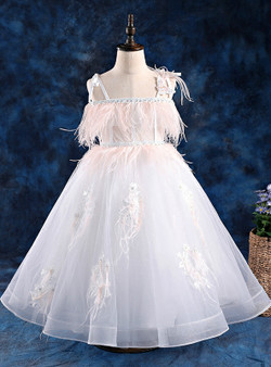 Children dress female child costume catwalk hosted flower skirt sling feathers