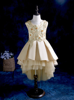The princess's puffy dress high low gold tulle flower girl dress
