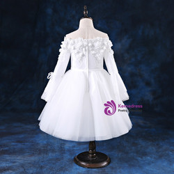 White Off The Shoulder Tulle Long Sleeve Appliques Flower Girl Dress 2018