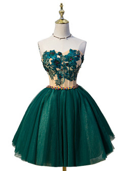 Ball Gown Green Sweetheart Tulle Lace Up Homecoming Dress 2018