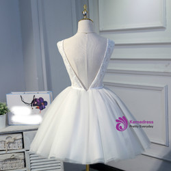 Ball Gown White Tulle Open Back homecoming Dresses
