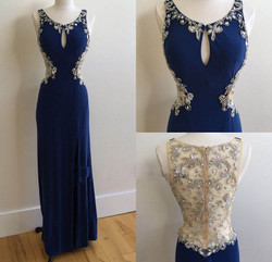 Off-shoulder Prom Dress Chiffon Blue Sexy Prom Dress