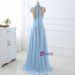 A-Line Evening Dress Sexy Sleeveless Deep V Neck Open Back Sweep