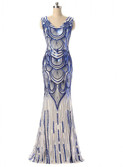 In Stock:Ship in 48 hours Mermaid Blue Sequins V-neck Prom Dress