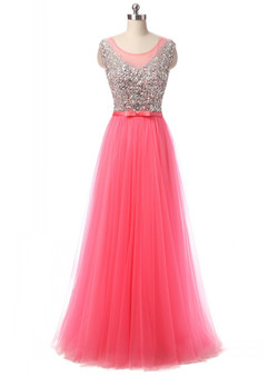 In Stock:Ship in 48 hours  A-Line Pink Tulle Prom Dress