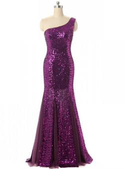 In Stock:Ship in 48 hours Mermaid One Shoulder Sequins Prom Dress