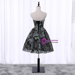 In Stock:Ship in 48 hours Sweetheart Black Print Homecoming Dress