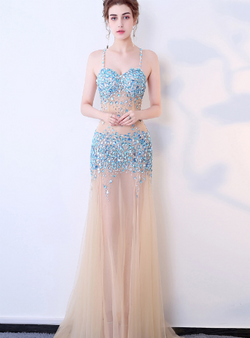 In Stock:Ship in 48 hours Sexy Champagne Tulle Prom Dress