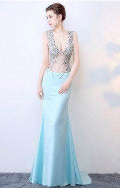 In Stock:Ship in 48 hours Mermaid Blue Prom Dress
