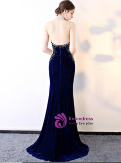 In Stock:Ship in 48 hours Mermaid Halter Blue Prom Dress
