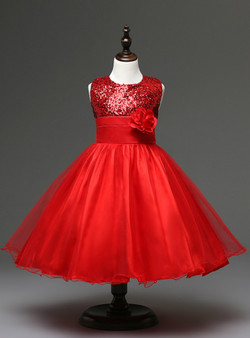 In Stock:Ship in 48 hours Red Flower Girl Dress