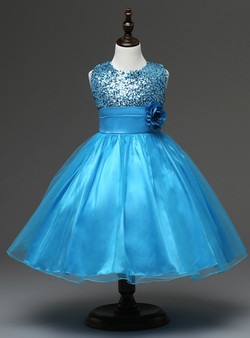 In Stock:Ship in 48 hours Blue Flower Girl Dress