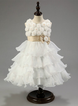 In Stock:Ship in 48 hours Organza Ruffle White Flower Dress