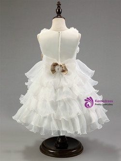 In Stock:Ship in 48 hours Organza Ruffle White Flower Dress