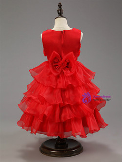 In Stock:Ship in 48 hours Organza Ruffle Red Flower Dress