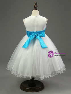 In Stock:Ship in 48 hours Blue Bow Flower Girl Dress