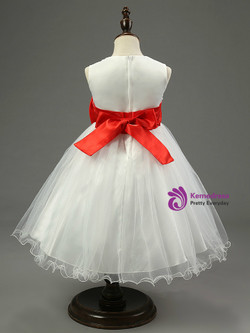 In Stock:Ship in 48 hours Red Flower Bow Girl Dress