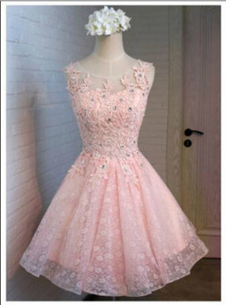In Stock:Ship in 48 hours Pink Appliques Homecoming Dress