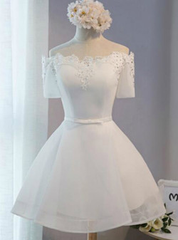 In Stock:Ship in 48 hours Short Sleeve White Homecoming Dress