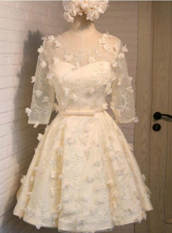 In Stock:Ship in 48 hours Yellow Half Sleeve Bridesmaid Dress