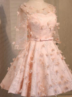 In Stock:Ship in 48 hours Pink Half Sleeve Bridesmaid Dress