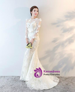 In Stock:Ship in 48 hours Long Sleeve Lace Wedding Dress