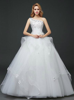 In Stock:Ship in 48 hours Ball Gown One Shoulder Wedding Dress