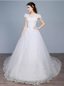 In Stock:Ship in 48 hours Off The Shoulder White Wedding Dress